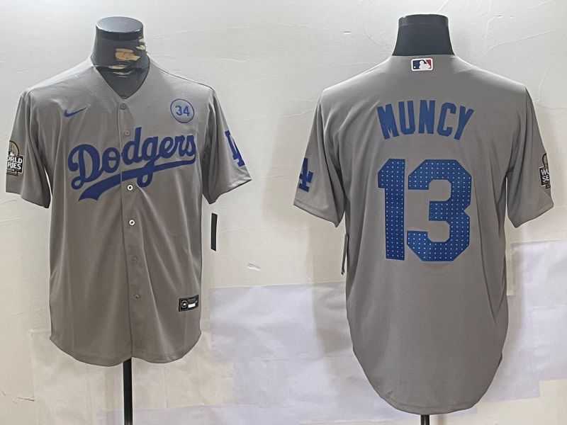 Men Los Angeles Dodgers #13 Muncy Grey Game 2024 Nike MLB Jersey style 1120